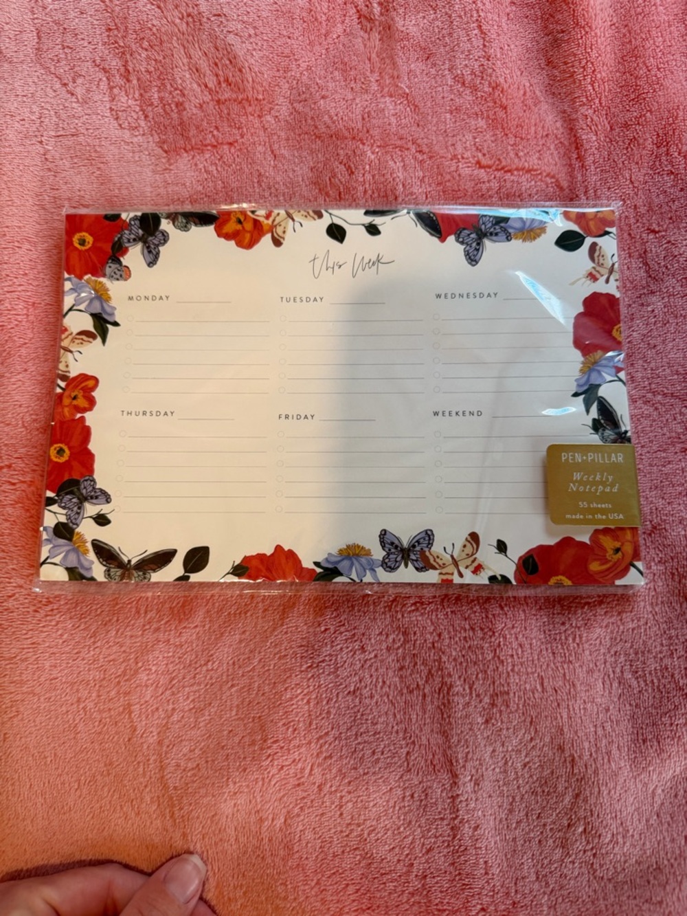 Floral Weekly Notepad with Butterflies